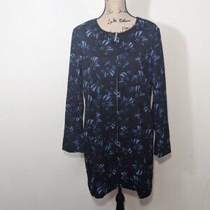 Alfani Womens Jacquard Jacket 100034564 Floral Full Zip Black Blue Pockets L